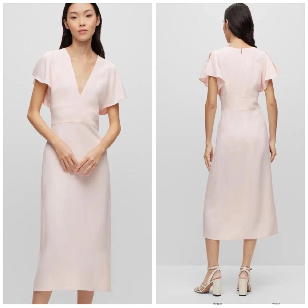 HUGO Boss Dawinga Dress Pink Peach Size 0 Flutter Sleeve